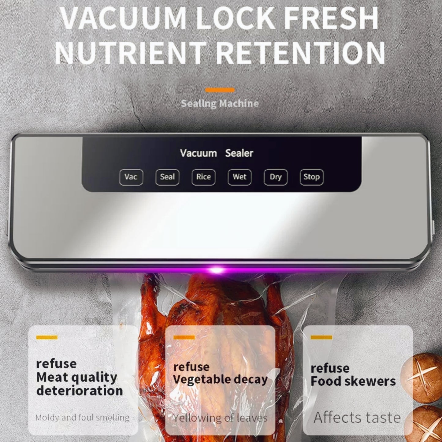 Household Automatic Vacuum Sealing Machine, 30 Vacuum Bags plus Extractor Tube, for Food Preservation and Storage, Essential Kitchen Appliances in Summer.