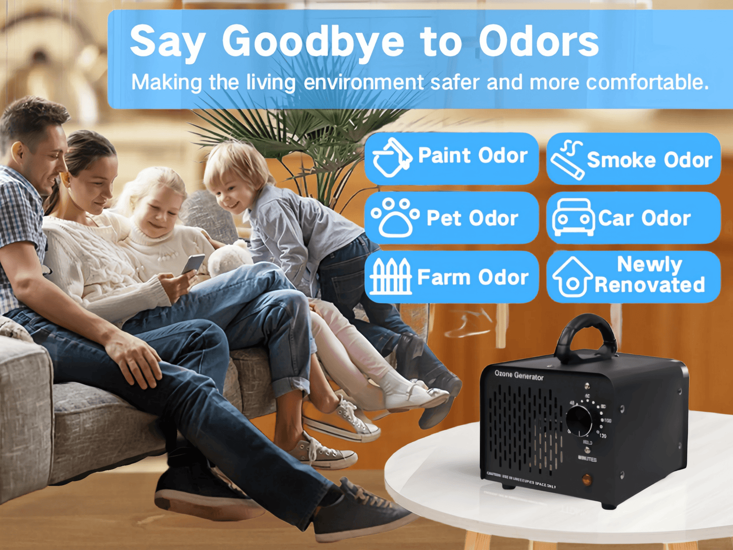 Ozone Generator, 50000mg, 2 Hours Aldehyde Removal Rate of up to 96%, for Car Home,Smoke, Pet,ozone machine.