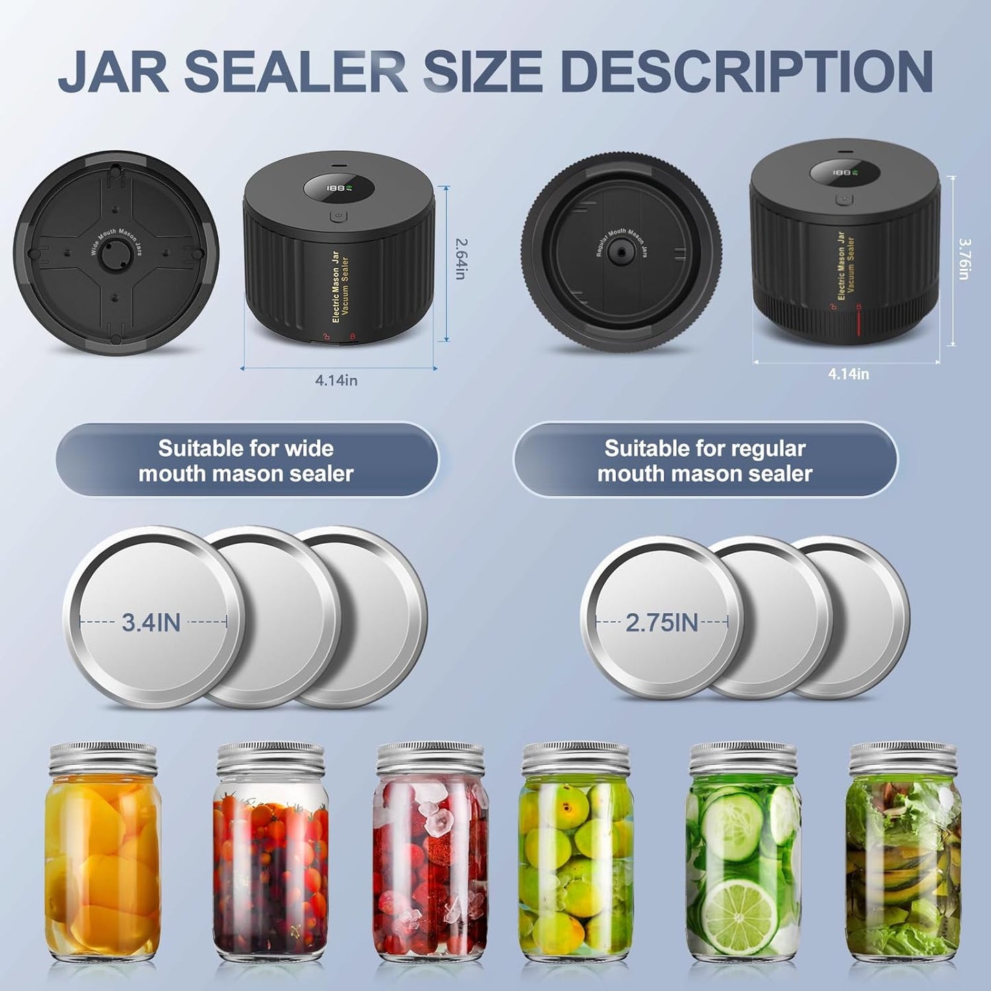 Electric Mason Jar Vacuum Sealer, Compatible with Wide and Regular Mouth Mason Jars, Integration Vacuum Machine - Black