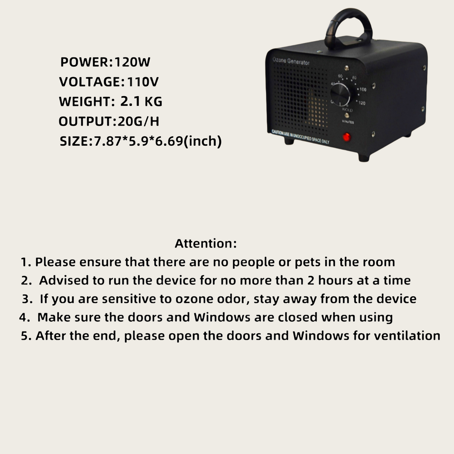 Ozone Generator, 50000mg, 2 Hours Aldehyde Removal Rate of up to 96%, for Car Home,Smoke, Pet,ozone machine.