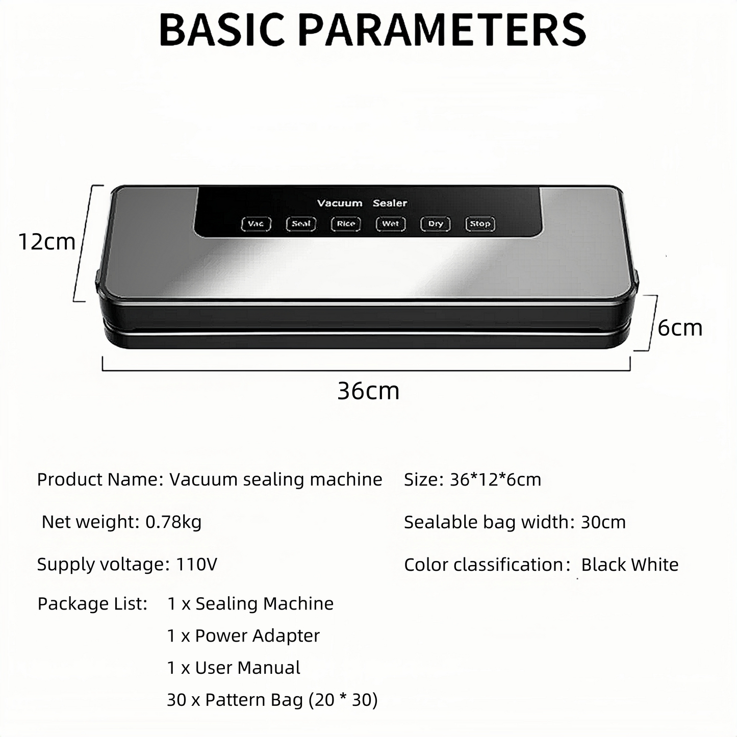 Household Automatic Vacuum Sealing Machine, 30 Vacuum Bags plus Extractor Tube, for Food Preservation and Storage, Essential Kitchen Appliances in Summer.