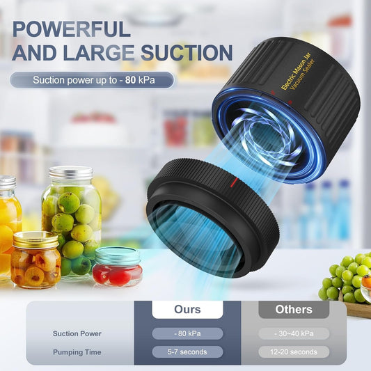 Electric Mason Jar Vacuum Sealer, Compatible with Wide and Regular Mouth Mason Jars, Integration Vacuum Machine - Black